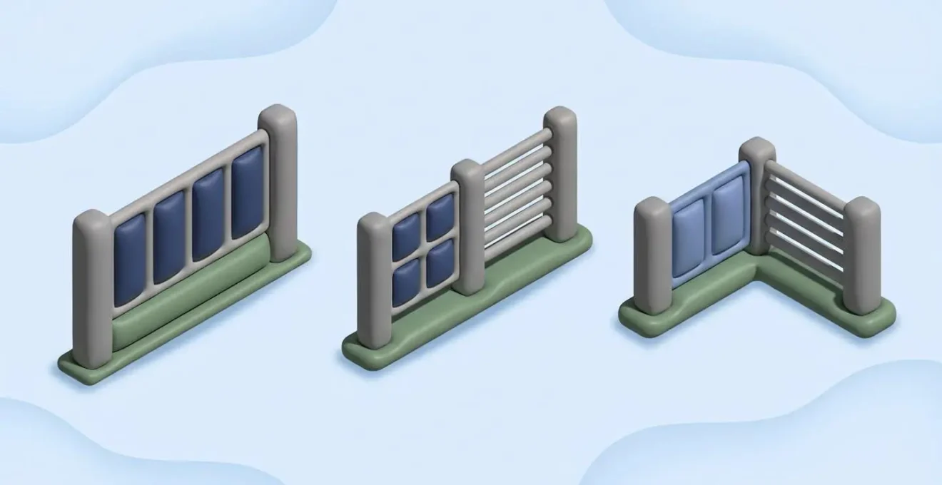 Trois configurations de clôture solaire : version pleine, mixte et en angle.